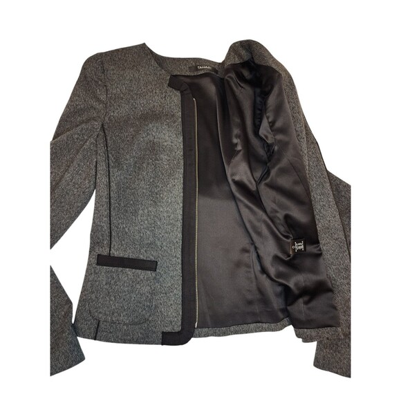 Tahari Gray Black Two Tone Shawl Lapel Zip Rayon Blend Lined Blazer Jacket Sz 6 - Picture 2 of 10